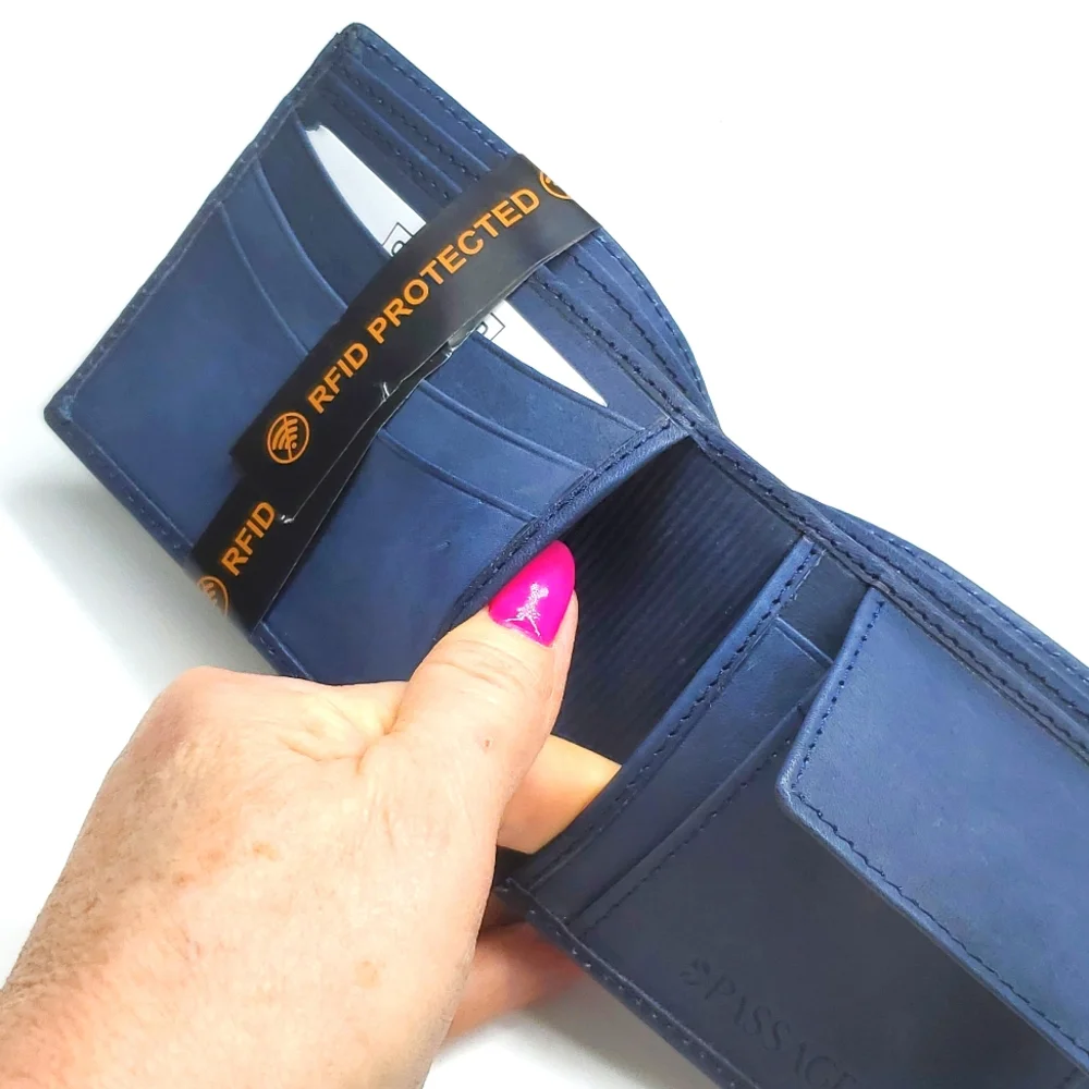 Passage Navy Genuine Leather RFID Wallet NWT